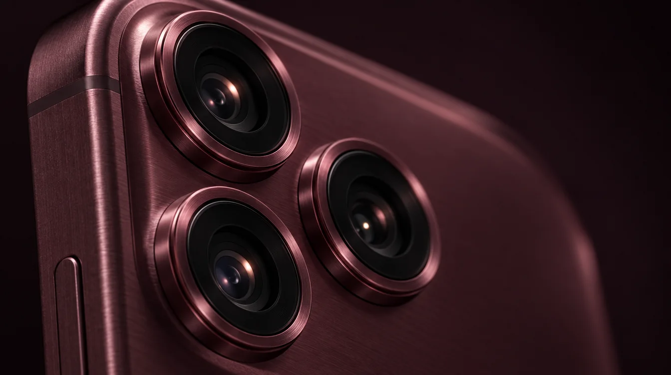 Close-up of the iPhone 18 Pro camera plateau in burgundy